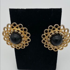 Paolo Gucci Gold and Black Clip On Statement Earrings